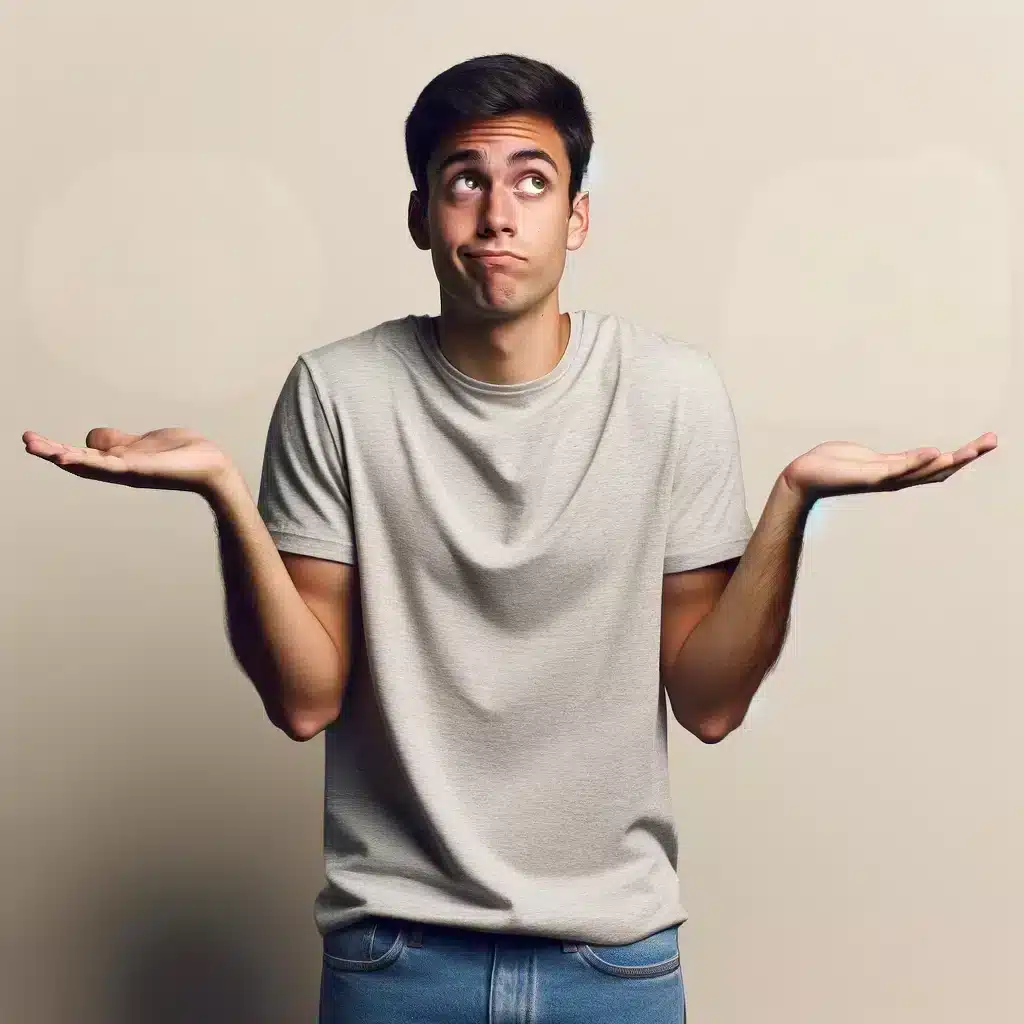 man shrugging shoulders, trying to decide between AC repair and replacement