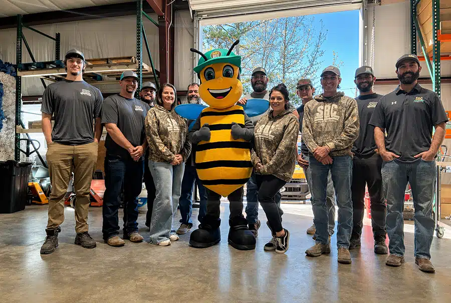 SBC Cooling + Heating team with Beaux the bee mascot.
